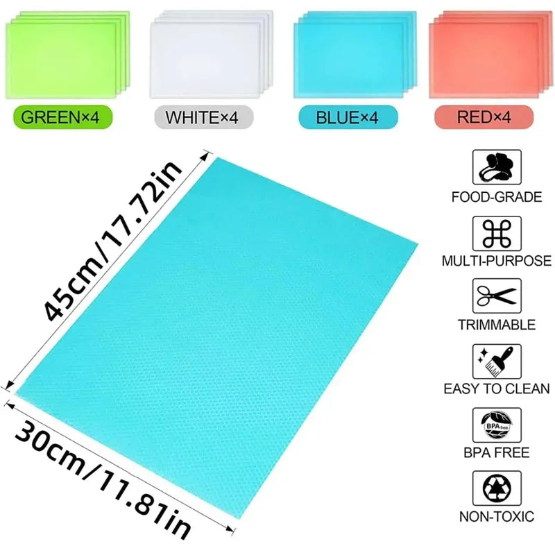 Waterproof Refrigerator Shelf Liners (4-Pack) – Washable Non-Slip Kitchen Drawer Mats