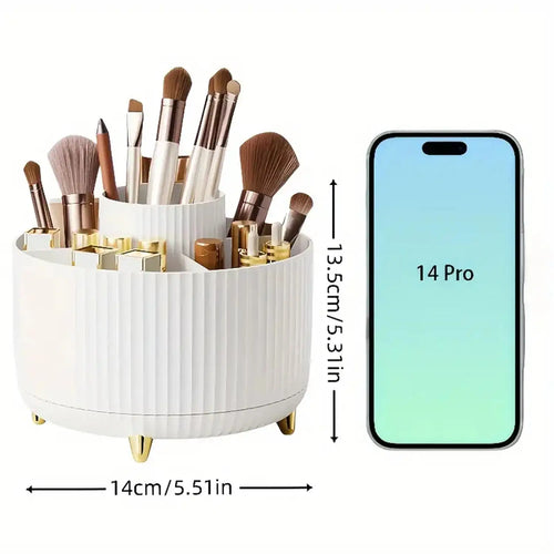 360° Rotating Makeup Organizer – Cosmetic Brush Holder with 5 Compartments