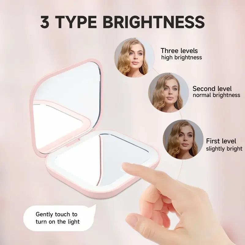LED Compact Makeup Mirror with Lights – Portable Folding Travel Mirror
