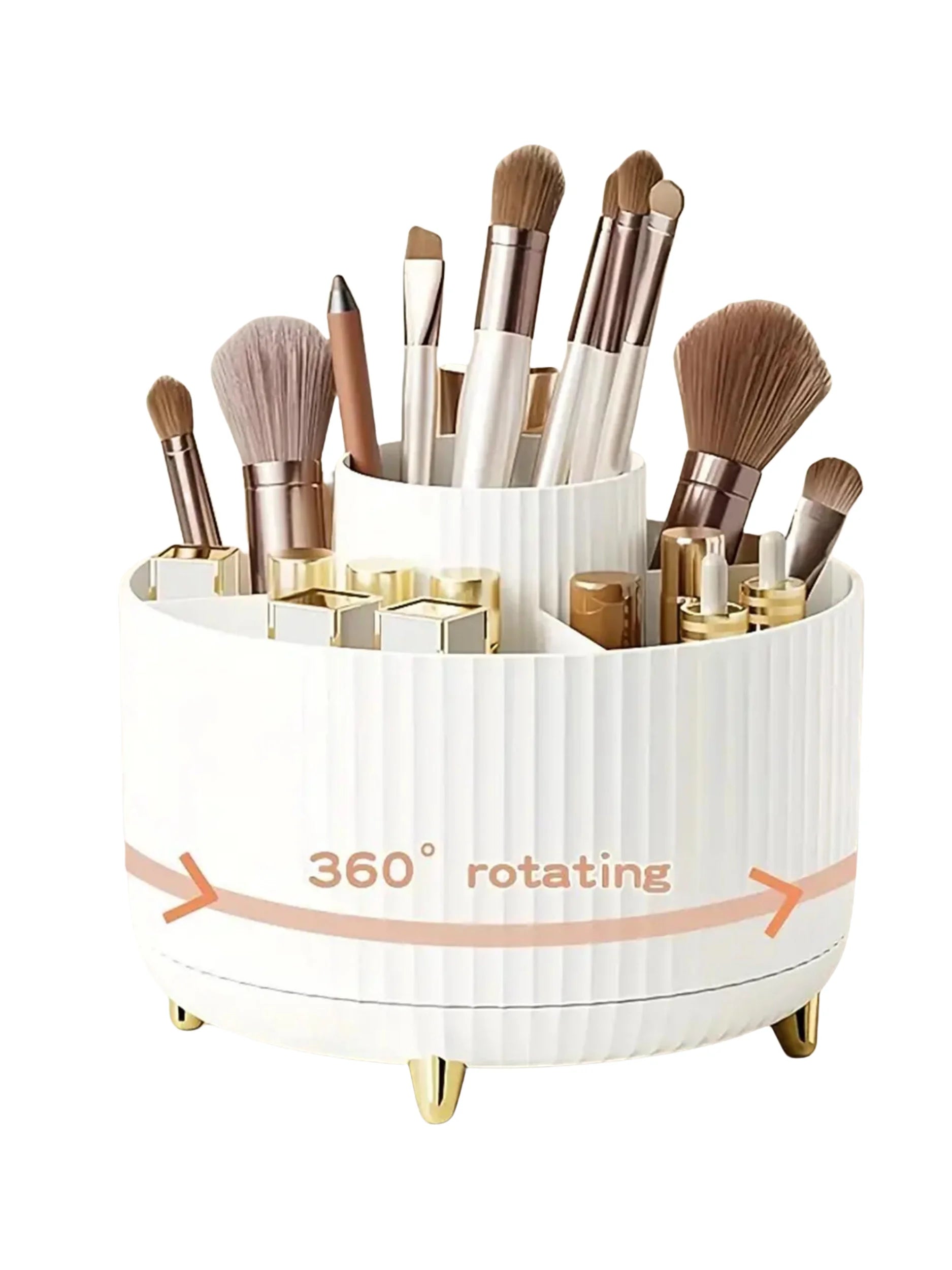 360° Rotating Makeup Organizer – Cosmetic Brush Holder with 5 Compartments