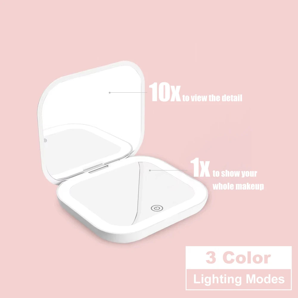LED Compact Makeup Mirror with Lights – Portable Folding Travel Mirror
