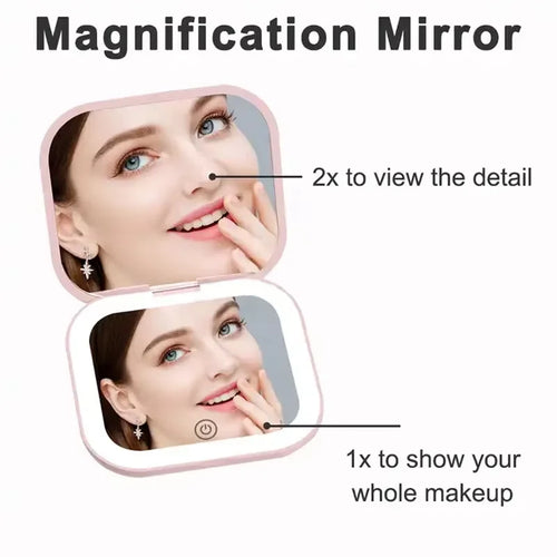 LED Compact Makeup Mirror with Lights – Portable Folding Travel Mirror
