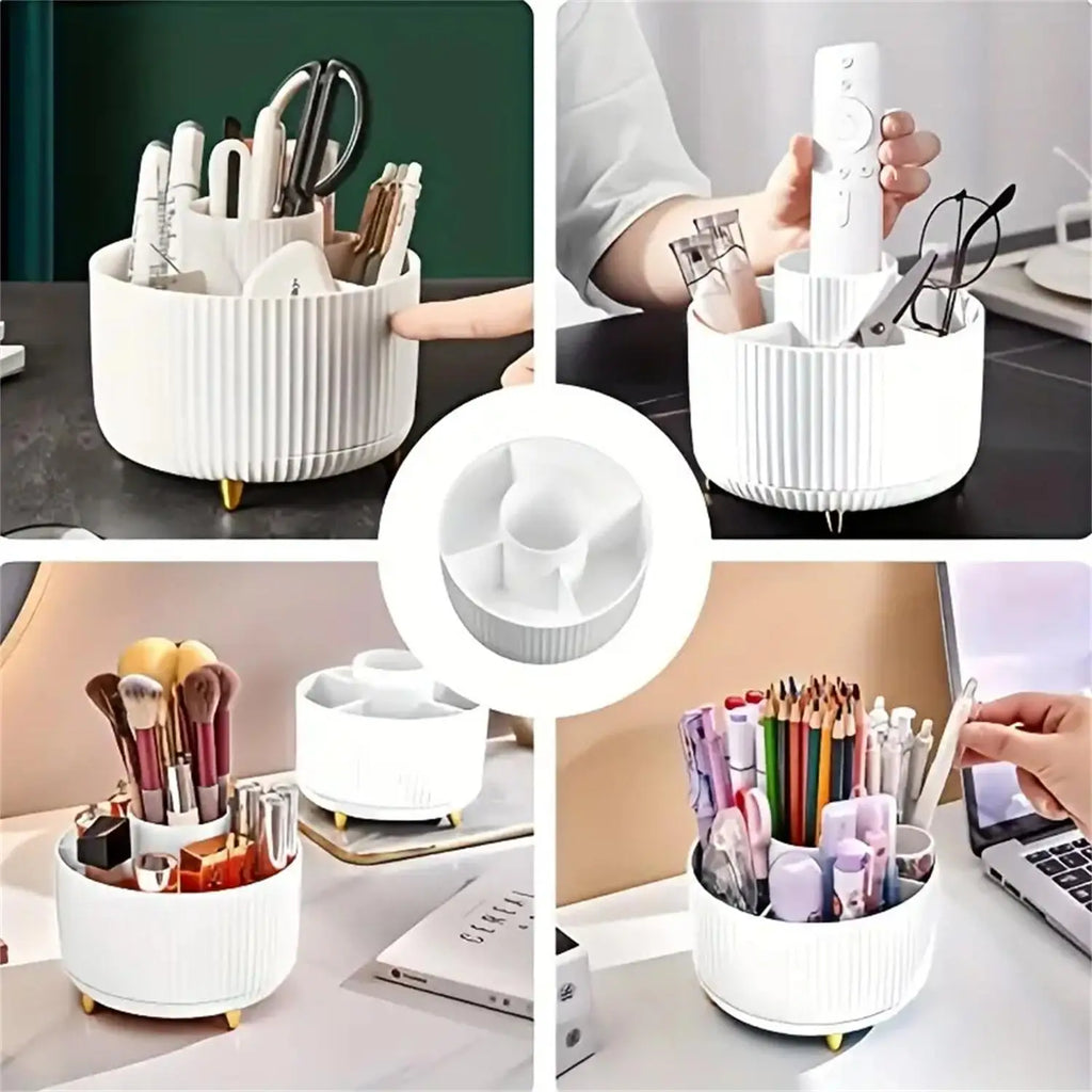 360° Rotating Makeup Organizer – Cosmetic Brush Holder with 5 Compartments