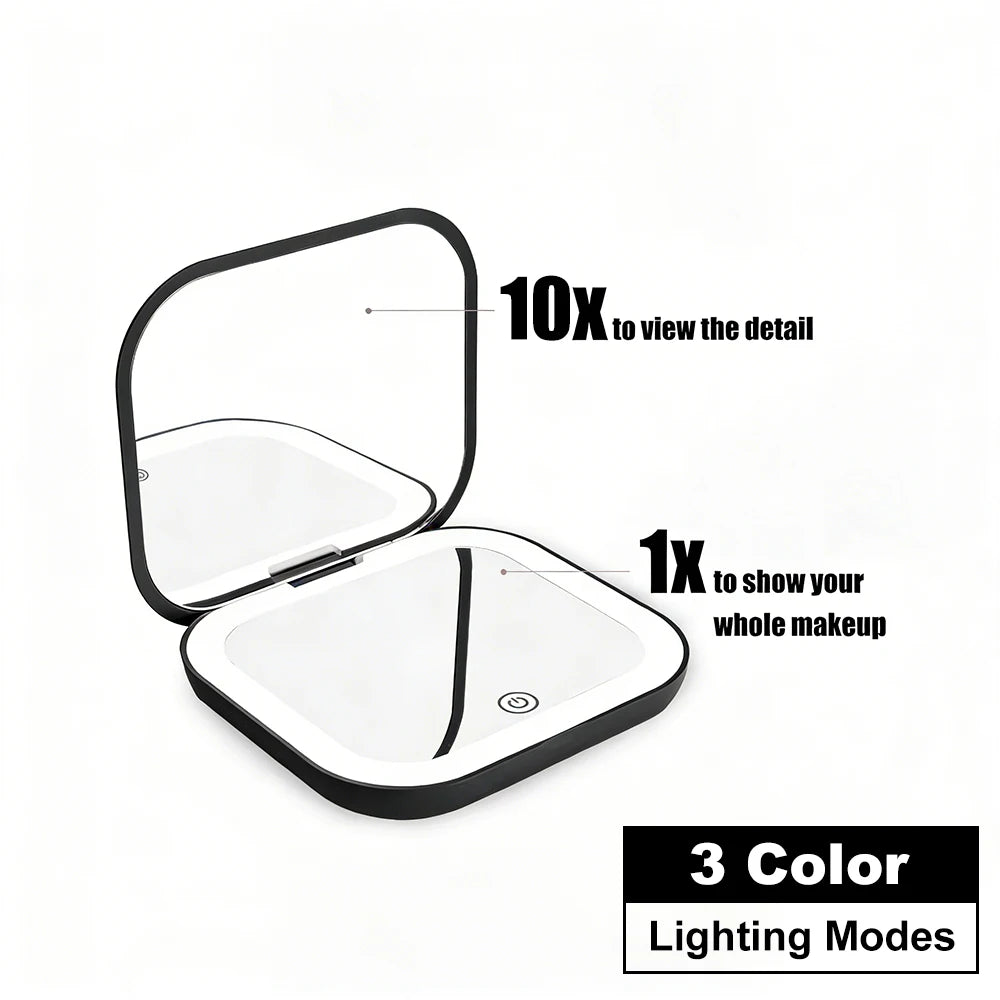 LED Compact Makeup Mirror with Lights – Portable Folding Travel Mirror