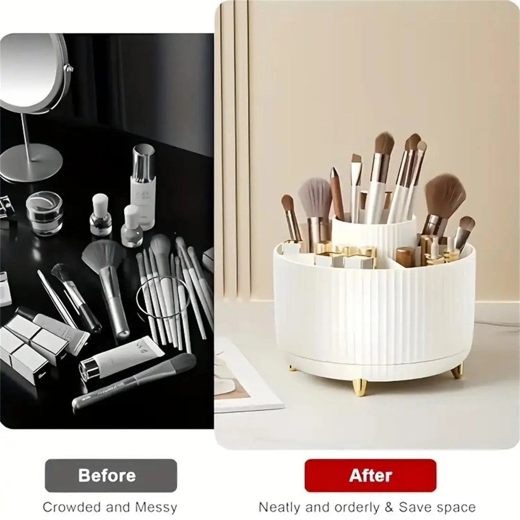 360° Rotating Makeup Organizer – Cosmetic Brush Holder with 5 Compartments