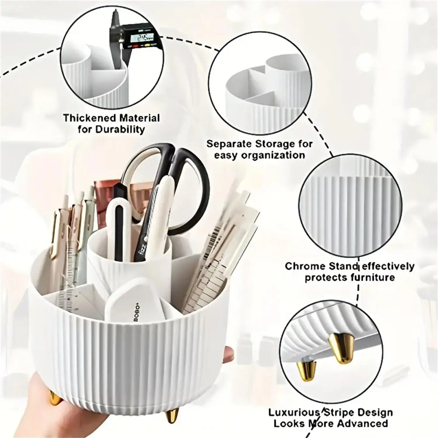 360° Rotating Makeup Organizer – Cosmetic Brush Holder with 5 Compartments