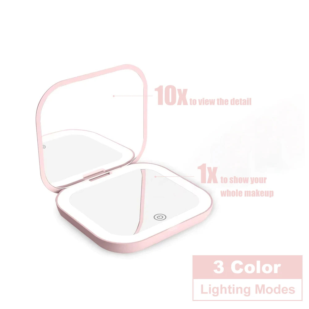 LED Compact Makeup Mirror with Lights – Portable Folding Travel Mirror