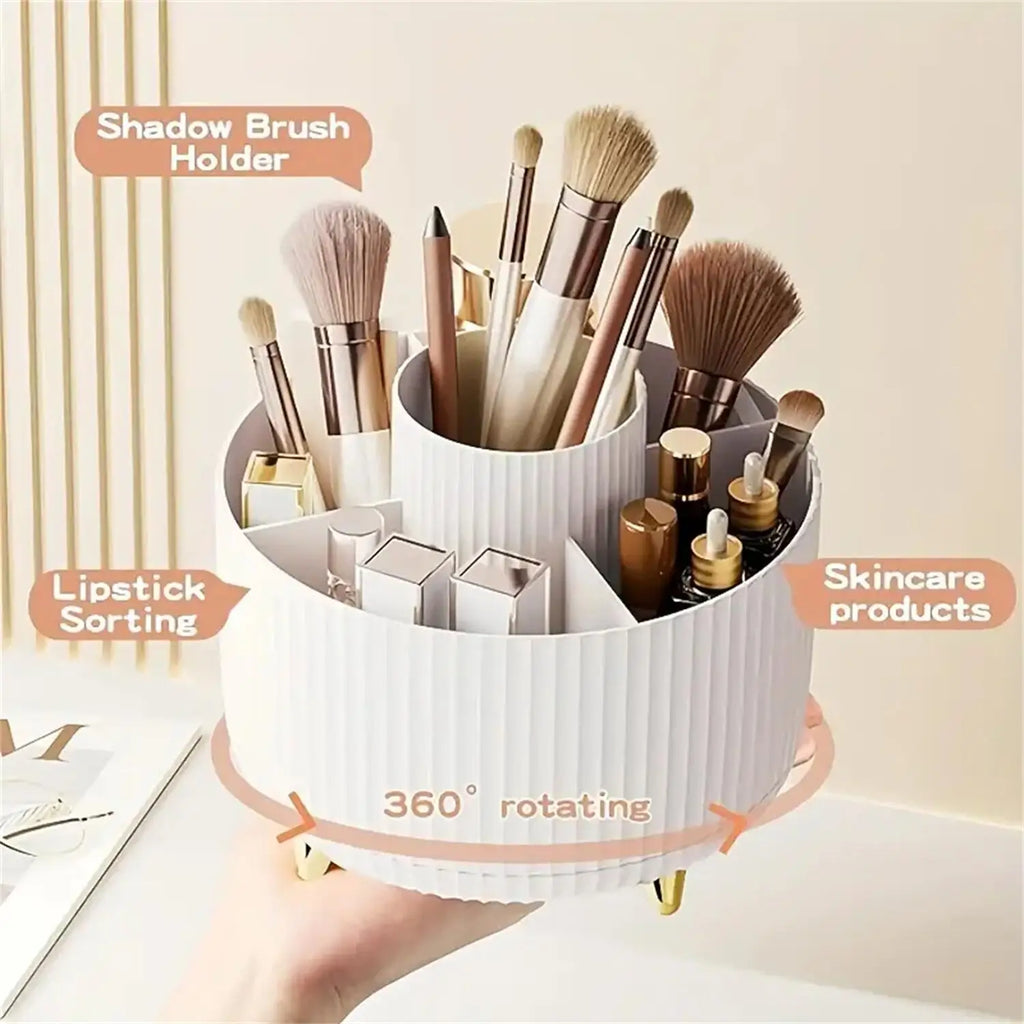 360° Rotating Makeup Organizer – Cosmetic Brush Holder with 5 Compartments